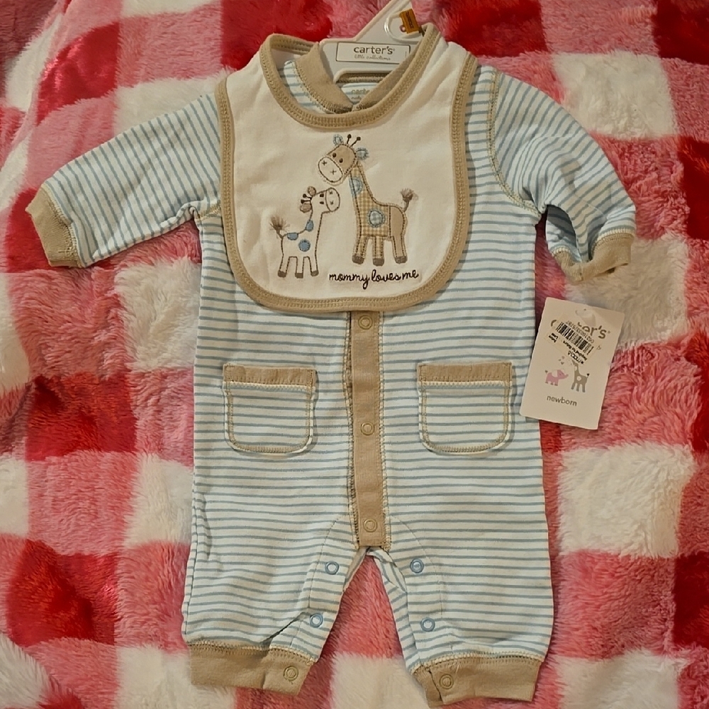 Carter's Baby Blue Striped Onesie with Bib